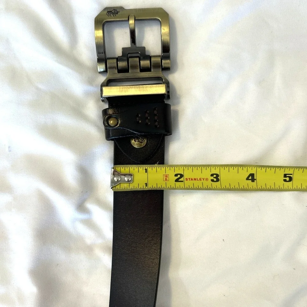 Bison Denim Mens Dark Brown 100% Leather Belt Brass Roller Buckle Size 46‎ 115cm